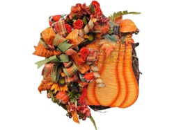 Guirnalda De Calabazas Retro Con Flores Para Decoración De Otoño En Casa Y Puerta Principal