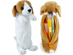 Estuche para lápices de peluche 3D con forma de perro, amarillo y blanco – 1 pieza Hexinyigjly