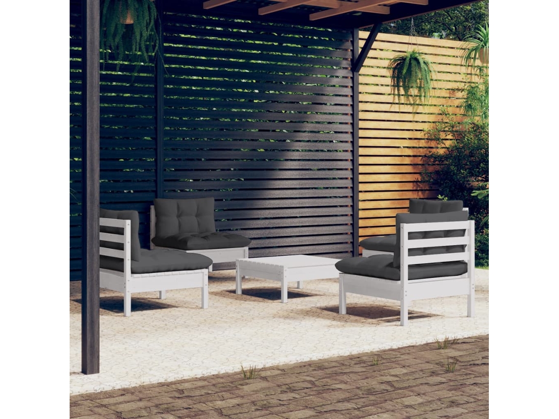 Conjunto de 5 piezas. Lounge De Jardim Com Almofadas Antracite Pinho Dkd Home Decor