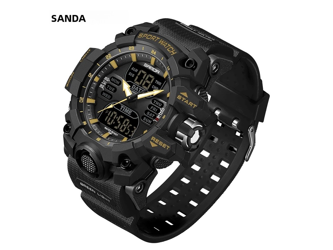 Reloj de estilo militar para hombre, reloj de pulsera electrónico digital de cuarzo con LED, reloj para hombre con doble pantalla.