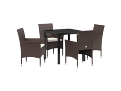 Juego de comedor de jardín Vidaxl de 5 piezas en ratán color castaño