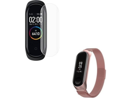 Kit Correa Milanese Loop Cierre Magnético + Protector Pantalla Gel Full Cover PHONECARE Xiaomi Mi Band 6, Mi Smart Band 6 Rosa