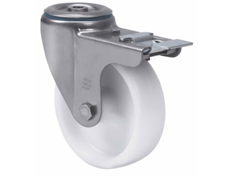 Rueda giratora agujero m12 freno inox.20zvifd100-utr poliamix blanco rodillos ALEX