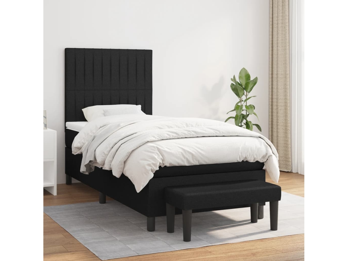Cama Box Spring Con Colchón Tela Negro 90x190 Cm