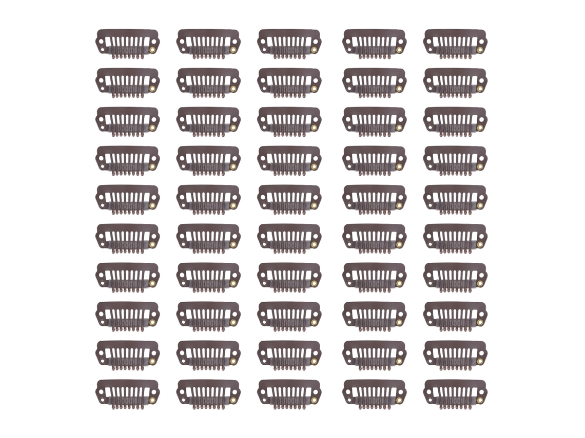 50 Clips De Peluca Snap Comb Para Extensiones De Cabello, Marrón Oscuro, 8 Dientes, 2.8x1.4cm, Material Duradero