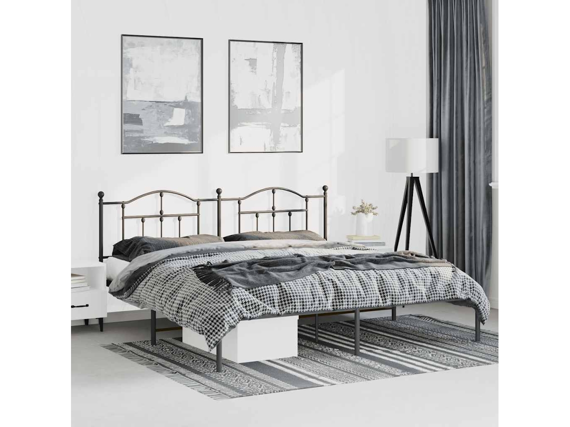 Estructura Cama Sin Colchón Con Cabecero Metal Negro 183x213 Cm