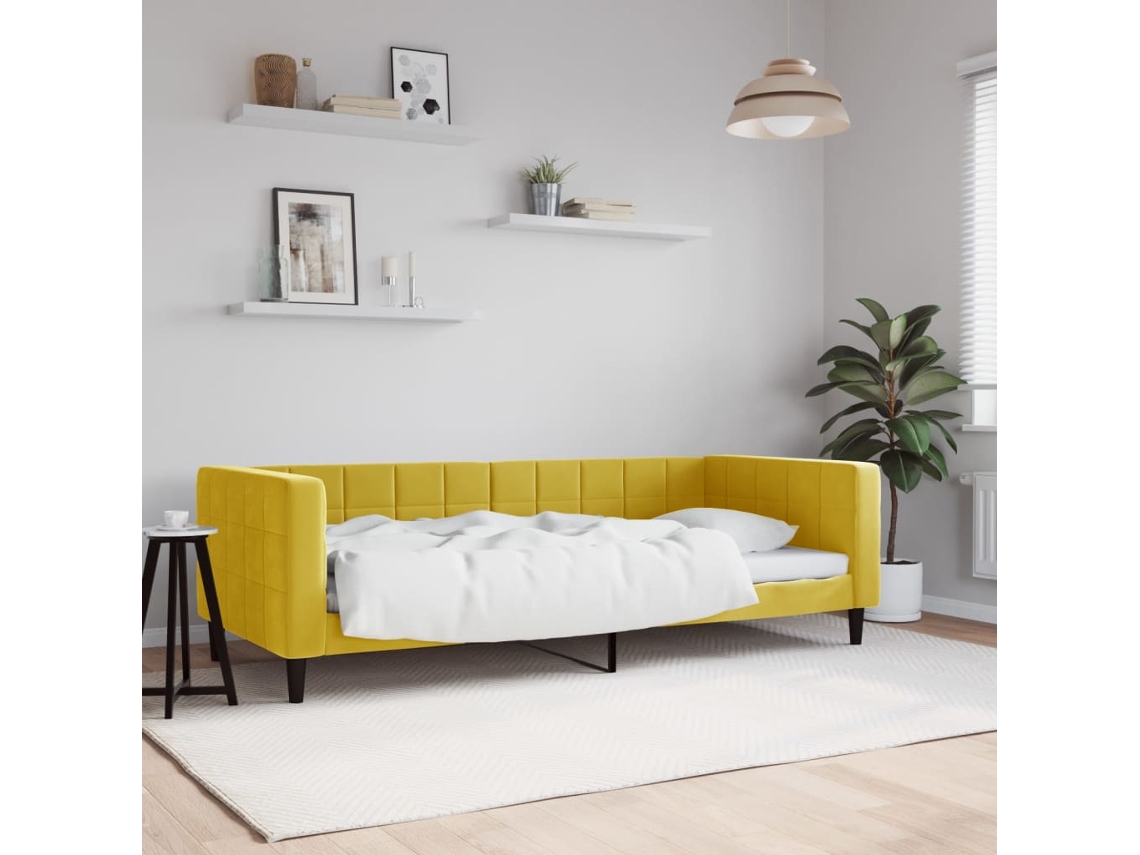 Sofá Cama Sin Colchón Terciopelo Amarillo 90x200 Cm