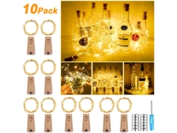 Juego de 10 luces LED para botellas, iluminación blanca cálida, ideal para botellas y decoración navideña PRIME KANG (2,5 m, 25 LED)
