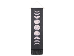 Manta Colgante Decorativa De Ciclos Lunares Artesanal Para Hogar Decoración De Pared 46x12in Negro
