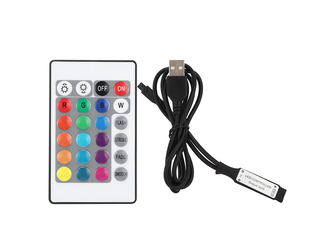MEOIRUERY Controlador RGB 5V de 24 Teclas con Control Remoto IR y Accesorios para Luz USB para Fiesta en Casa