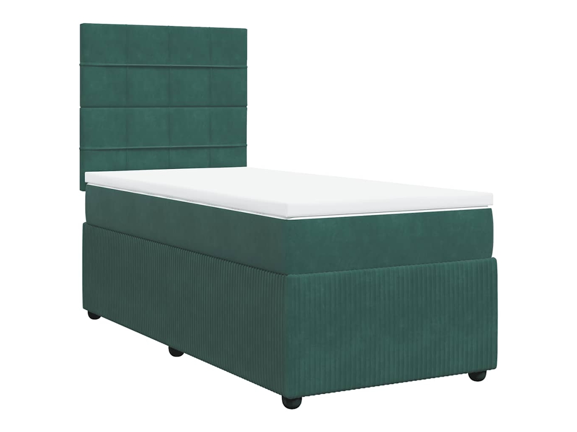 Maison Exclusive - Cama Box Spring Con Colchón Terciopelo Verde Oscuro 90x200 Cm
