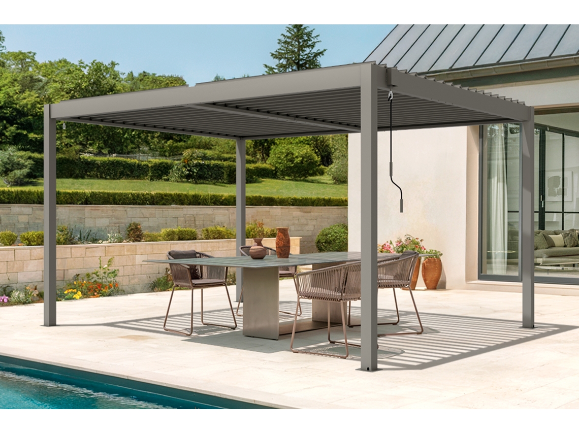 Pérgola bioclimática de aluminio 4x3m - lamas orientables - Topo, Independiente en el jardín o terraza PIANA