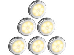 Luz Armário Led,6 Peças Luzes Armário Noturna, Iluminação Led Sensor Movimento Base Magnética, Escada Cozinha Vitrinas Armário (bateria) Prata Luz Q