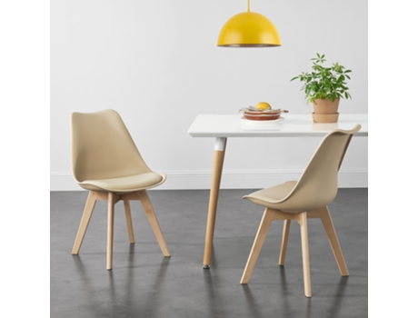 Juego de Sillas de Comedor [EN.CASA] Fläten Beige (Cuero sintético, Haya - 81 x 49 x 57 cm)