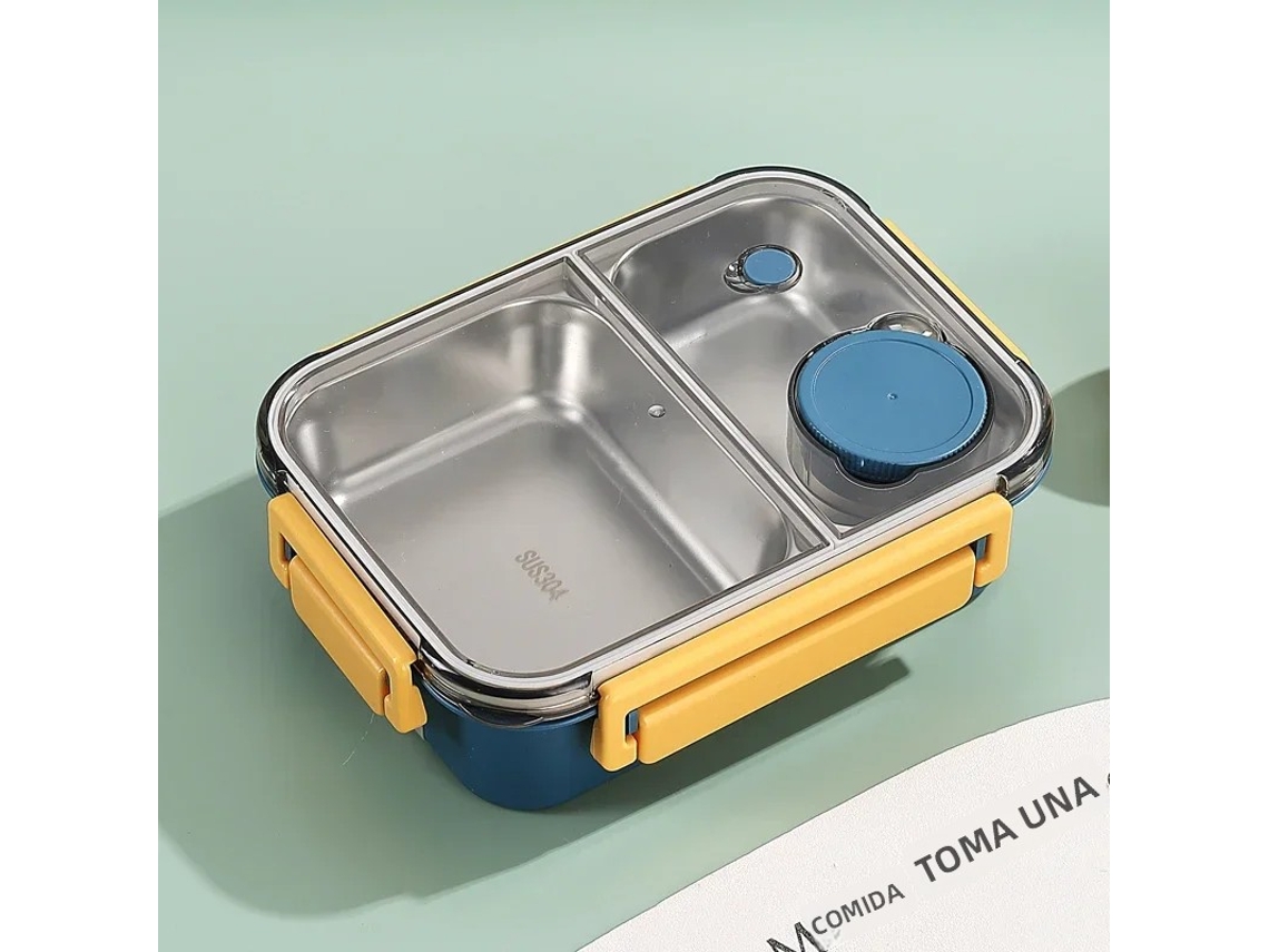 Lonchera de acero inoxidable 304, diseño a prueba de fugas, incluye cubiertos y es portátil. Mdug (azul con dos compartimentos).