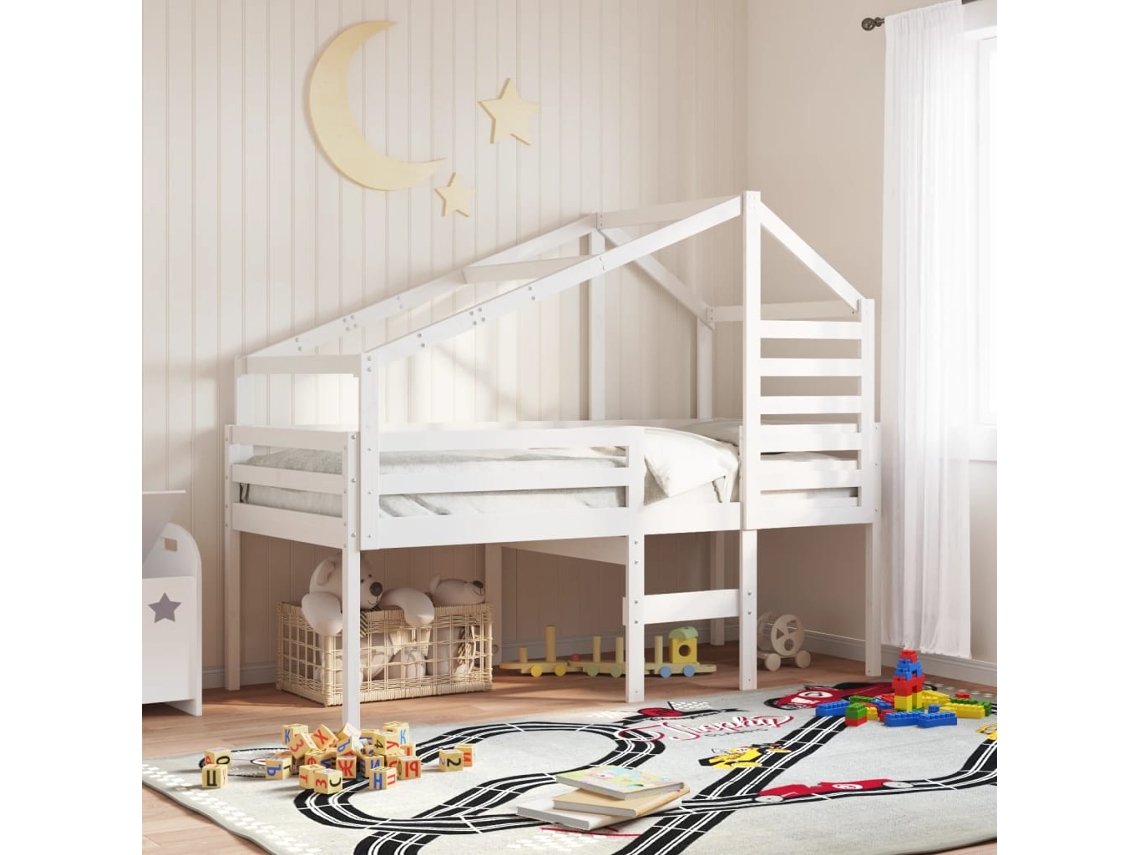 Techo De Cama Infantil Madera Maciza Pino Blanco 188x97x113 Cm