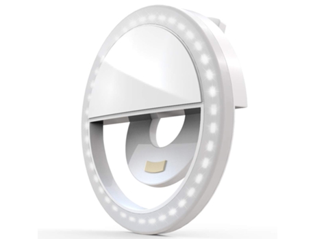 Anillo de luz para selfies con clip [batería recargable] con 36 LED para cámara de teléfono inteligente, forma redonda, blanco