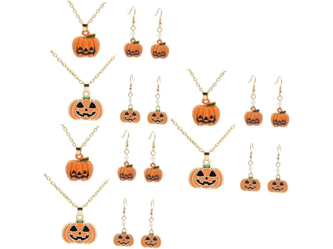 Kit Joias Festa Halloween Com Colar E Brincos, Na Cor Laranja.