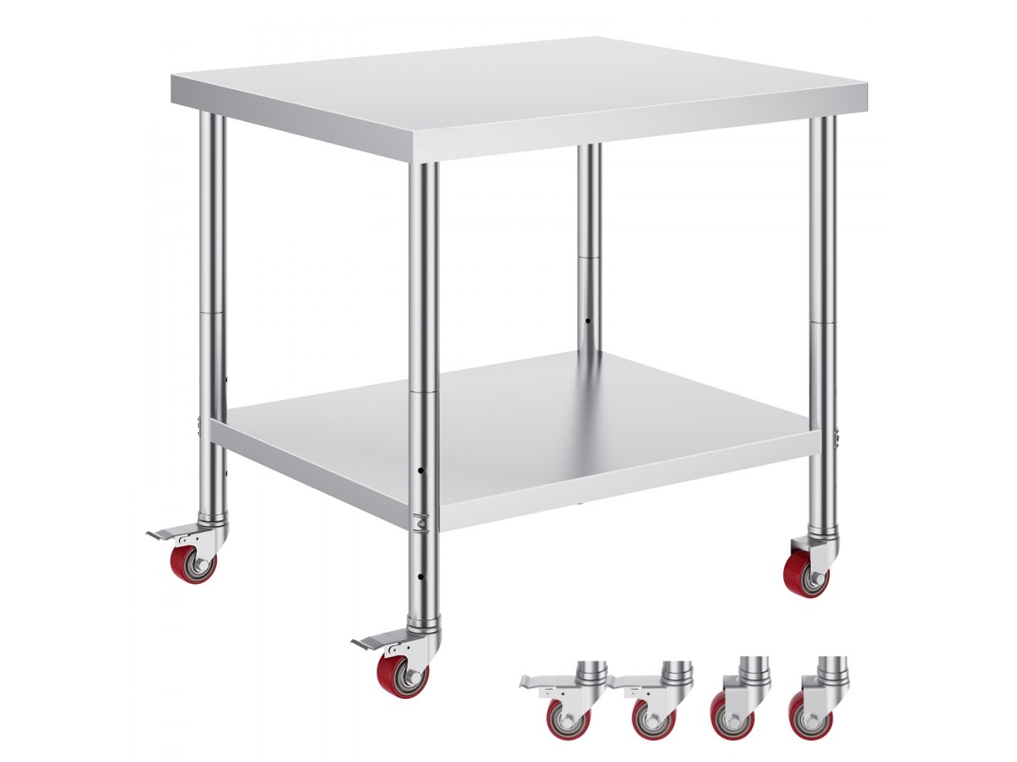 Mesa de Trabajo de Acero Inoxidable 91x76x86 Cm con Ruedas y Frenos para Restaurantes y Clínicas Tekmaquinas
