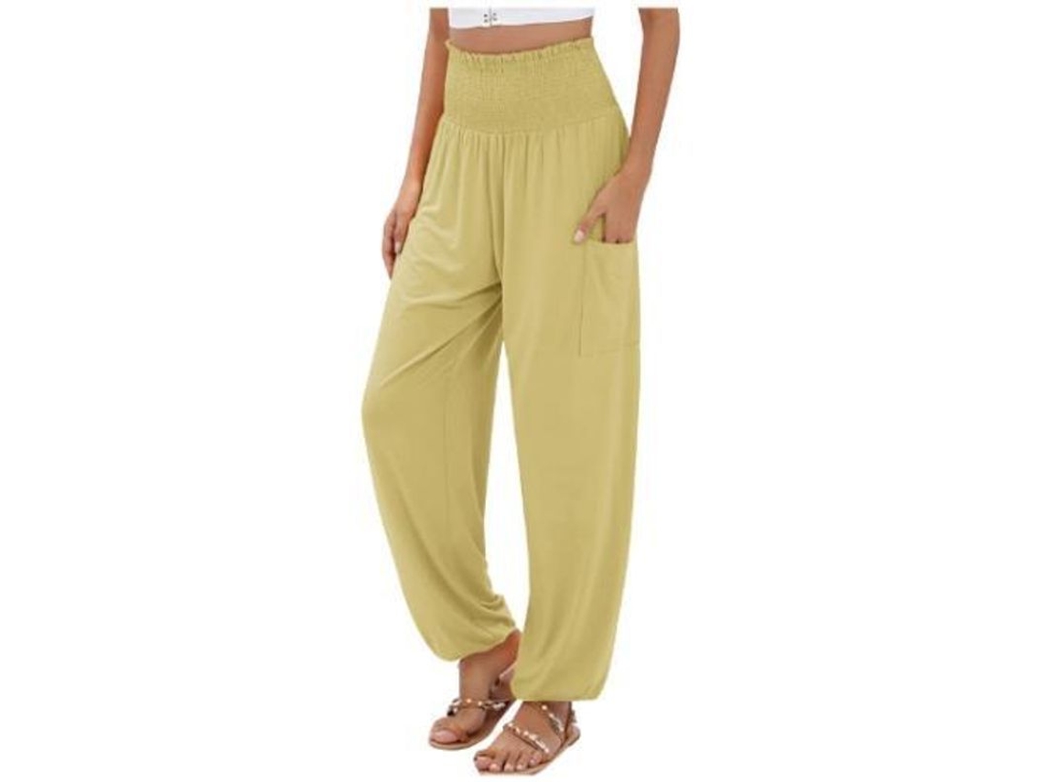 2026-pantalones Harem Mujer De Yoga Alto Talle Con Bolsillos Boho S Amarillo