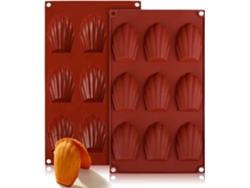 Moldura De Madalena De Silicone - 2 Embalagens - 29 X 17 Cm - Não Adesiva - 9 Cavidades (marrom Escuro)