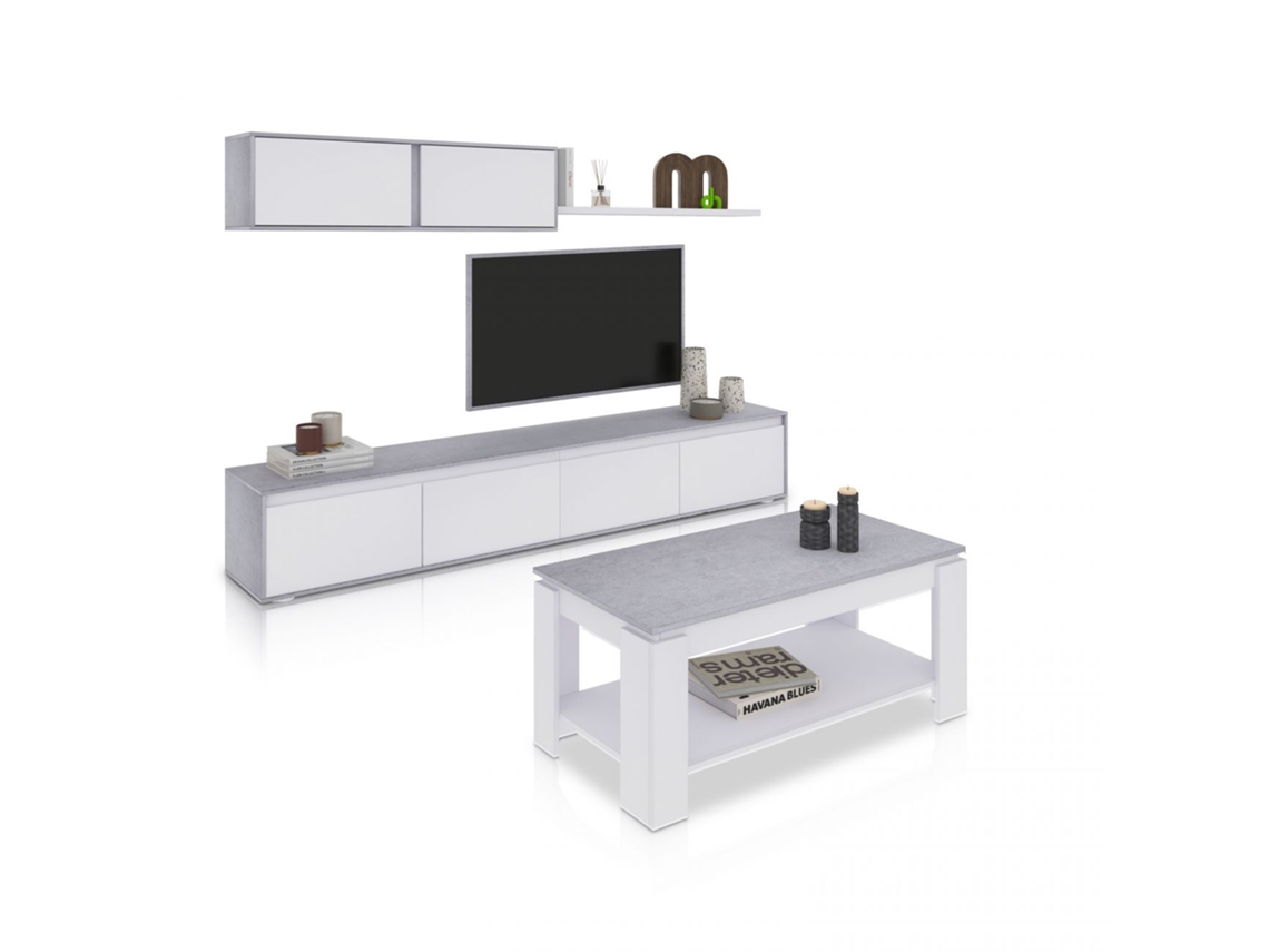 Pack salón con mesa de centro Arlet Plus Blanco Artik (Blanco Mate) - Gris Cemento 200 x 43 x 41 cm