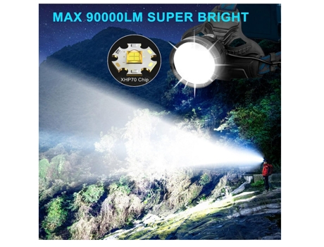 Linterna frontal recargable, linterna frontal LED superbrillante 90000 lúmenes 4 modos con luz trasera roja, linterna frontal LED recargable USB (n...