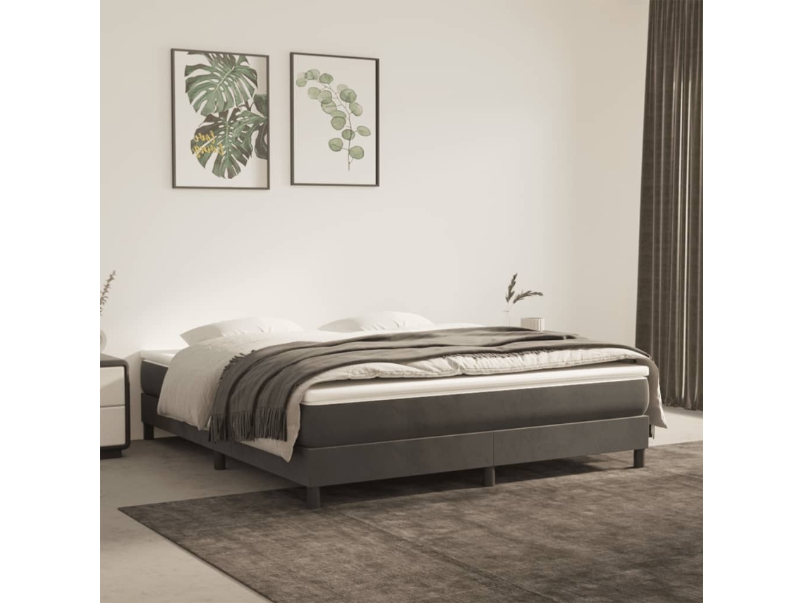 Cama box spring con colchón terciopelo gris oscuro 180x200 cm