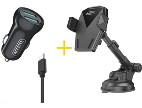 Kit Cargador Auto para Samsung Galaxy S20 FE 5G ACCETEL SP129 (2.4A - Type C - Negro)
