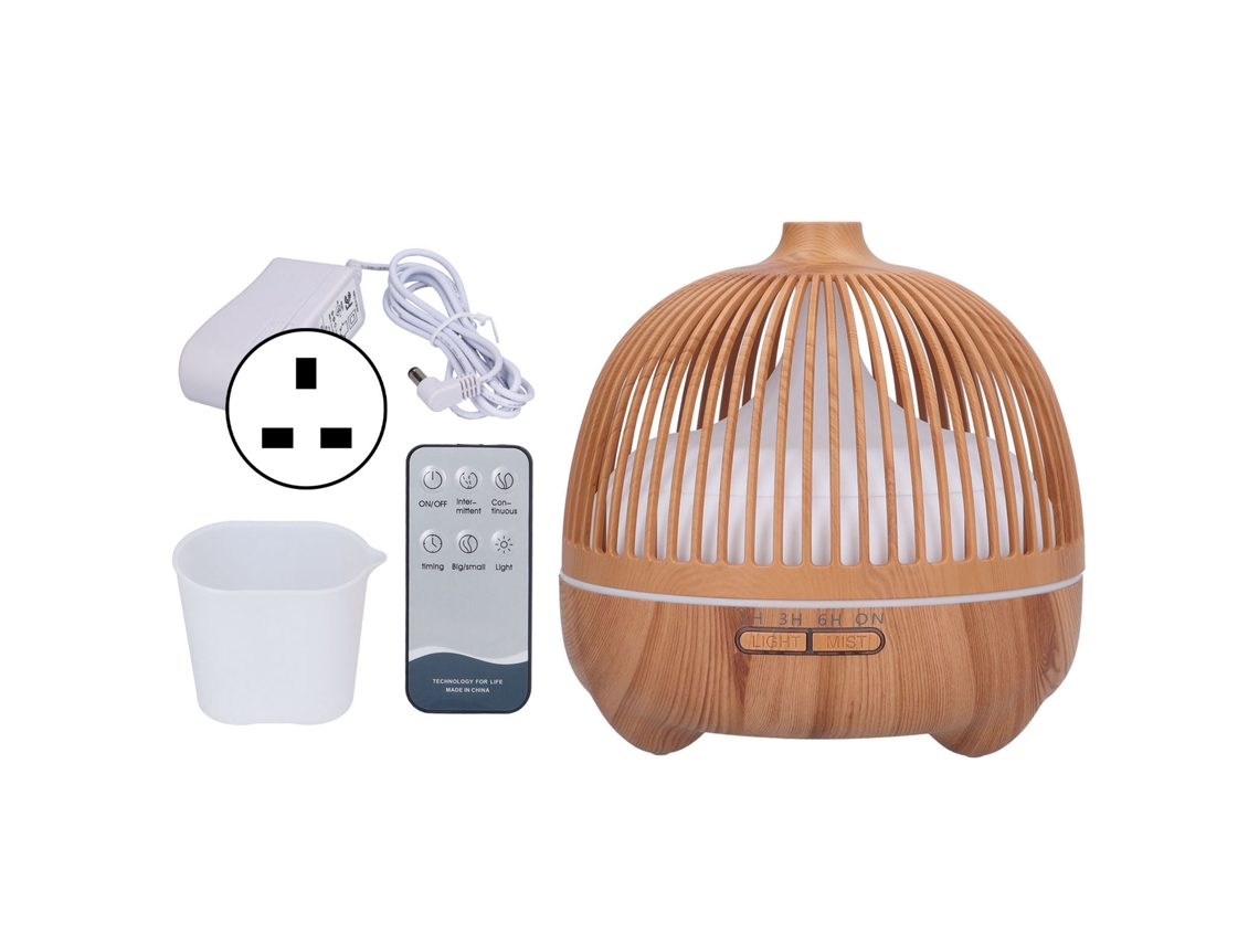 Humidificador De Aire Ultrasónico Con Aromaterapia, 7 Led, 500 Ml, Control Remoto Y Diseño De Jaula De Pájaros.