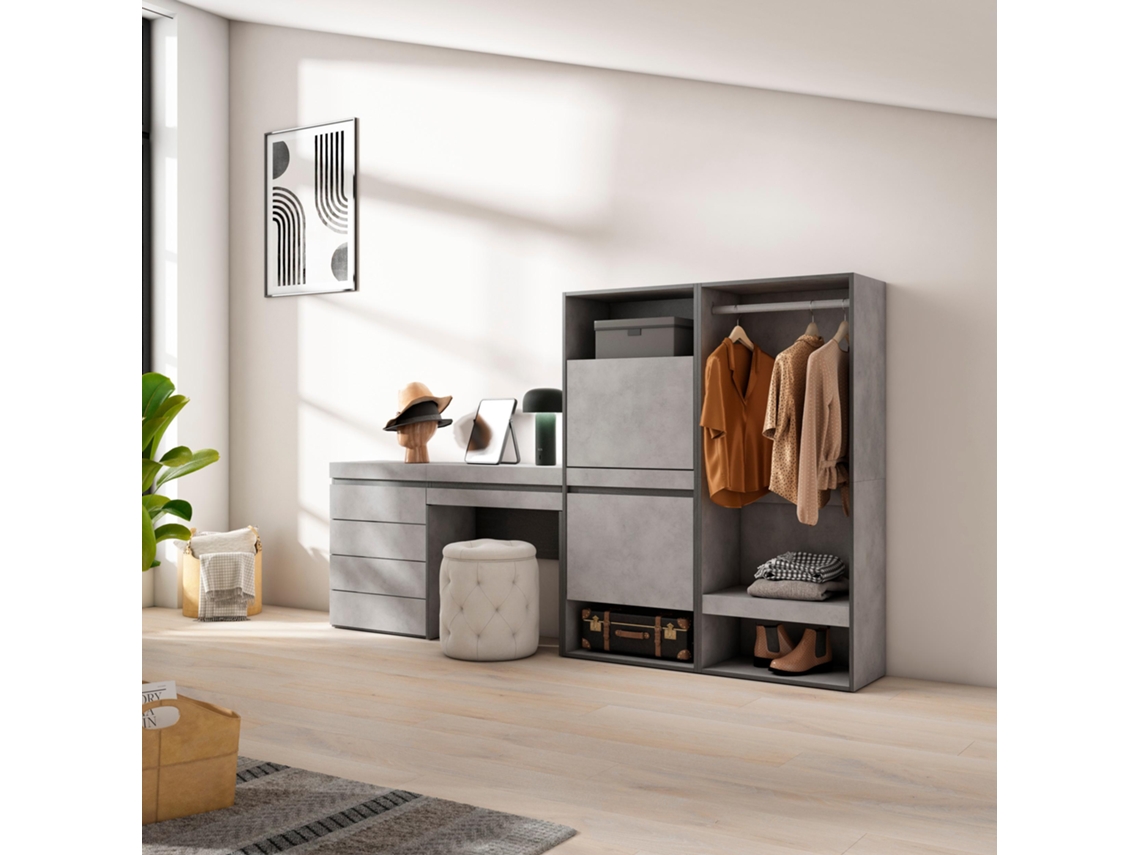 Zapatero, 247x145x35 cm, Dormitorio, habitación, Vestidor abierto, Cómoda, Cajonera, Tocador, Cemento SKRAUT HOME