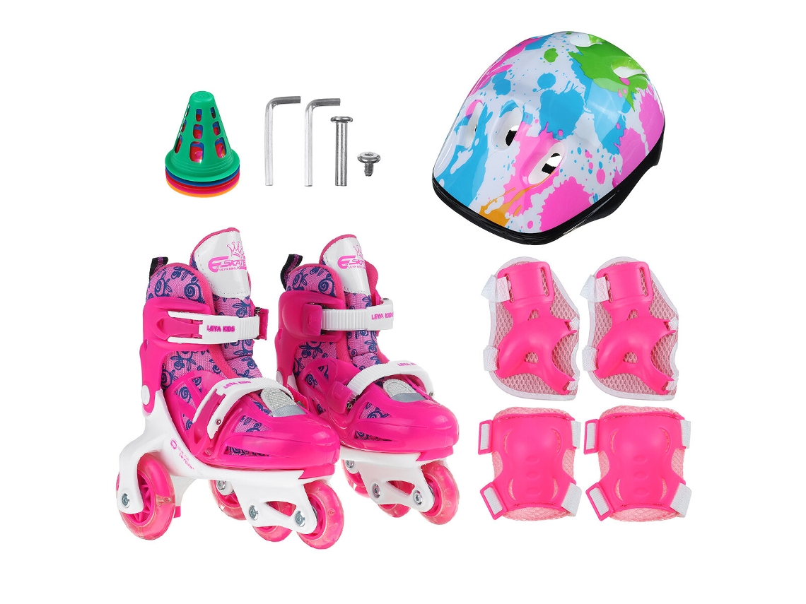 Patins De Rodas Infantis Rosa-avermelhados Tamanho Xs Com Freios Duplos Ajustáveis Rodas Luminosas E Tênis De Patinação Livre Para Iniciantes