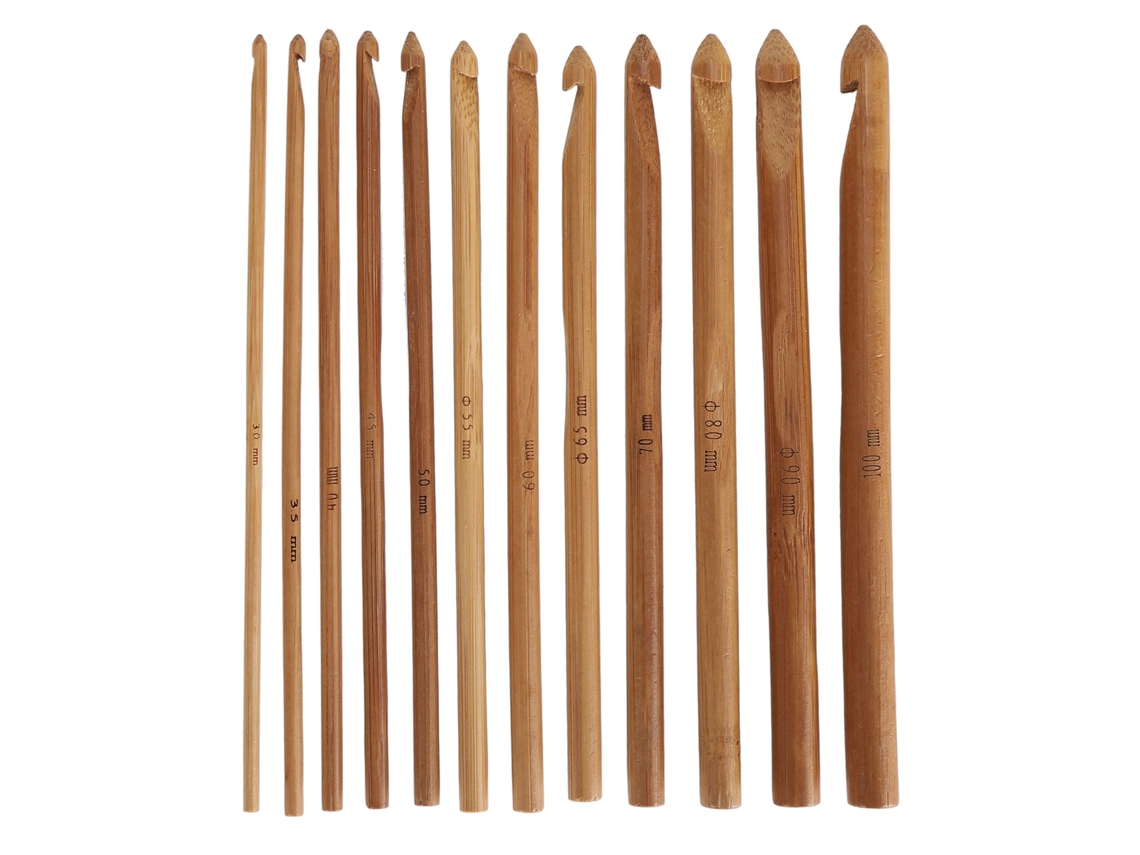 Juego de 12 ganchos de ganchillo de 7,6 cm (3") y 10 mm (3") con mango ergonómico de bambú.