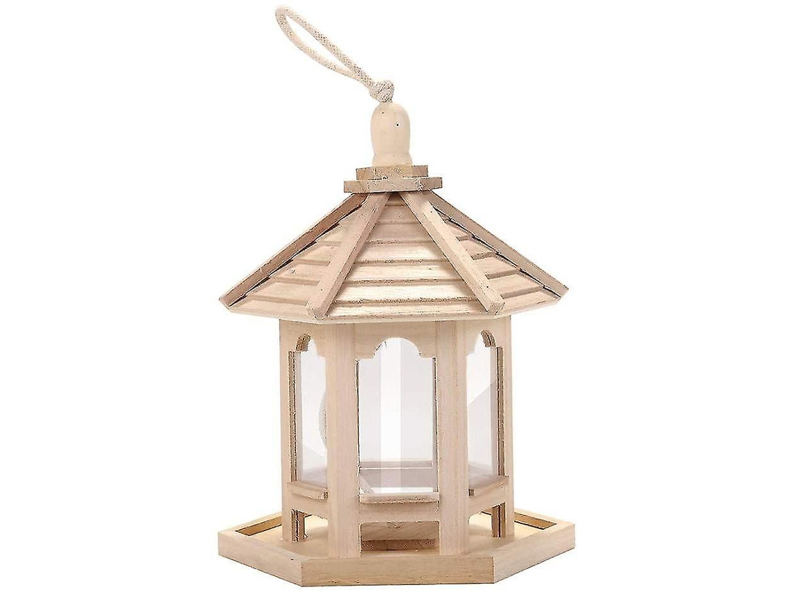Omni-comedero Para Aves Colgante Impermeable, Hexagonal Con Techo Inclinado, 1000ml, Panel Transparente Y Tapa De Cierre Seguro