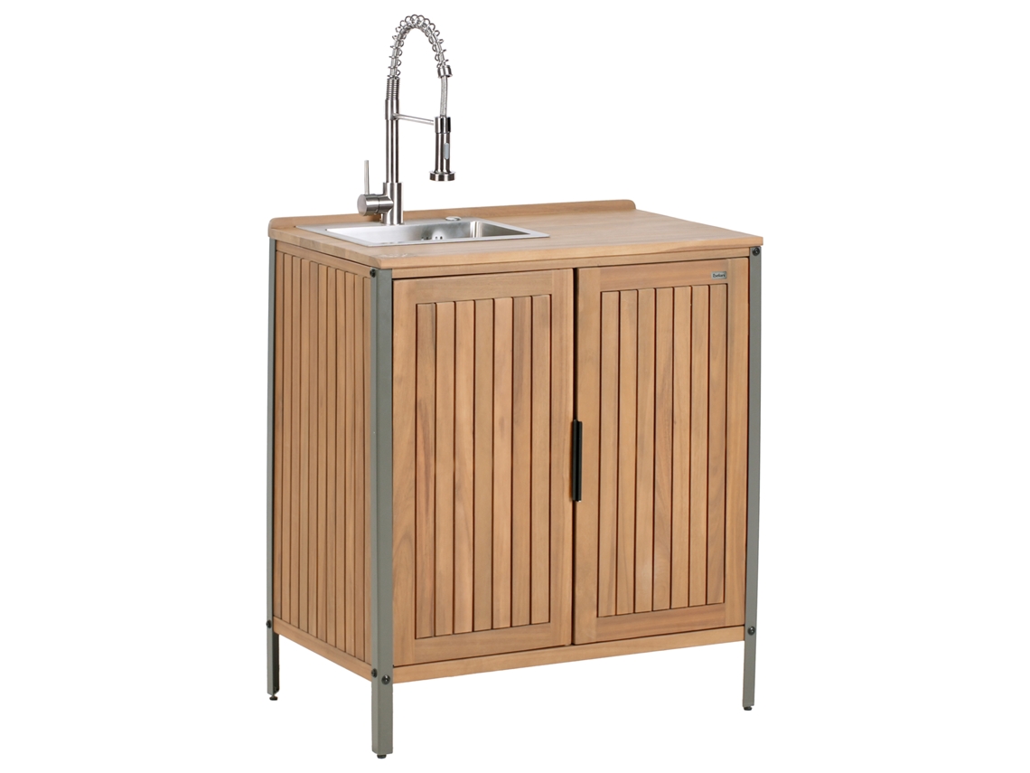 Mueble de cocina exterior Beliani Ivrea con fregadero en madera de acacia con certificado FSC®, marrón, 80 x 50 x 92 cm