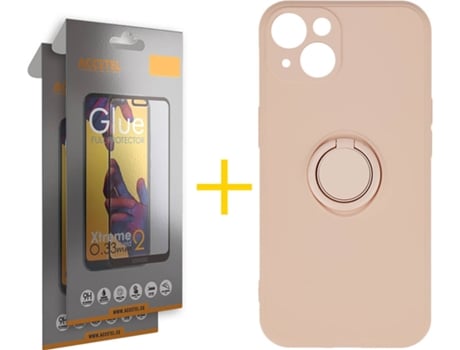 Carcasa + 2 Protectores de Vidrio Full iPhone 13 Mini ACCETEL Gel O-Ring Rosa
