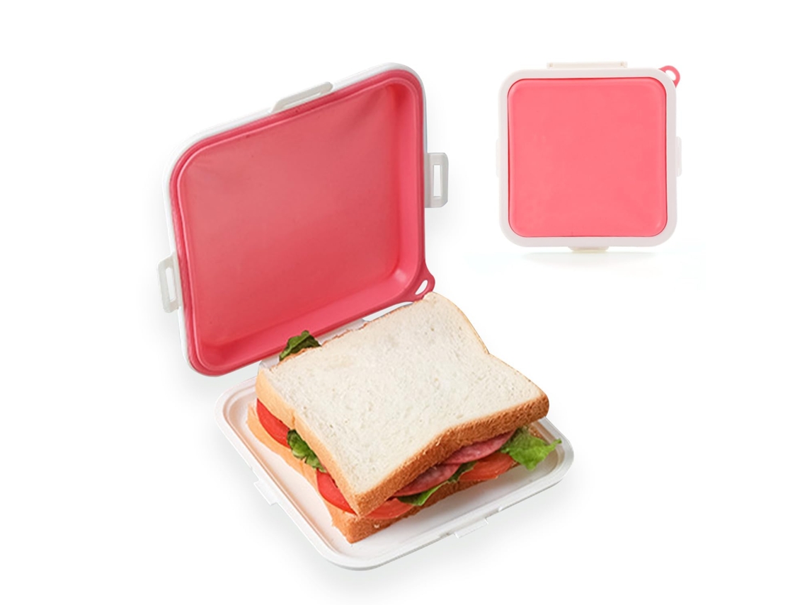 Caja De Sándwich De Silicona Rosa (1 Ud.). Cierre A Presión, Sin Bpa, Hermética Y Reutilizable. Para Frutas, Ensaladas Y Alimentos.