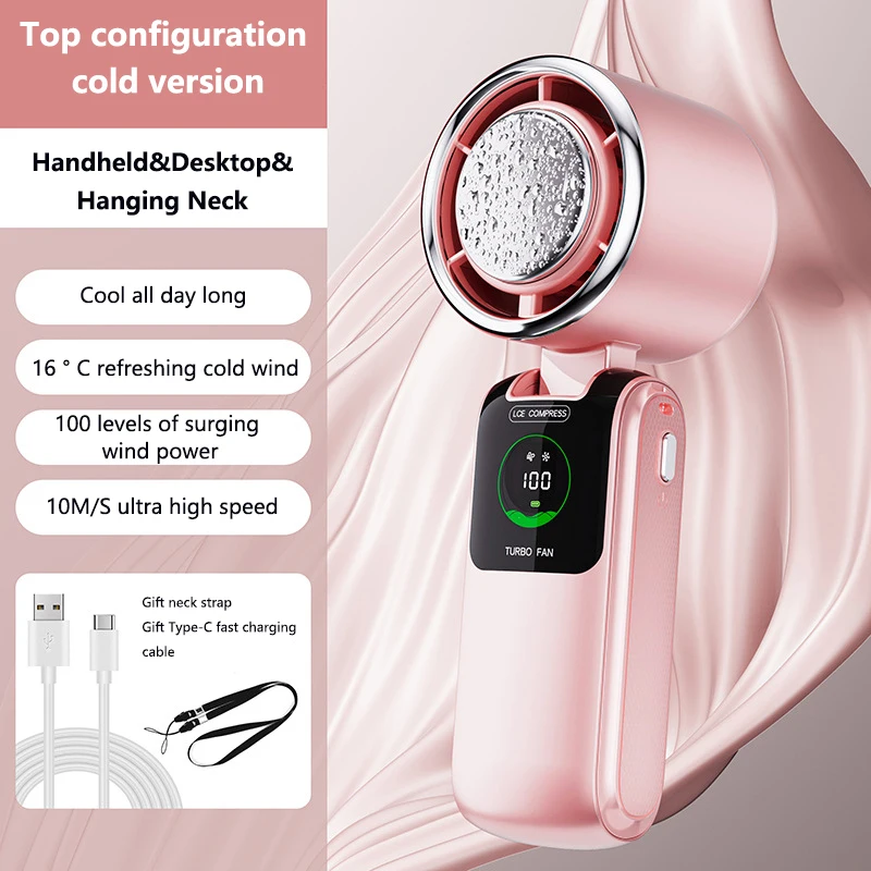 Ventilador De Mano De Turbina (rosa), Batería De 4000 Mah, Pantalla Led, Carga Usb