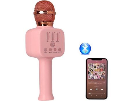 COSHANO Micrófono Inalámbrico con Altavoz y luz RGB Karaoke Bluetooth Infantil Portátil para niños y Adultos. (Rosa)