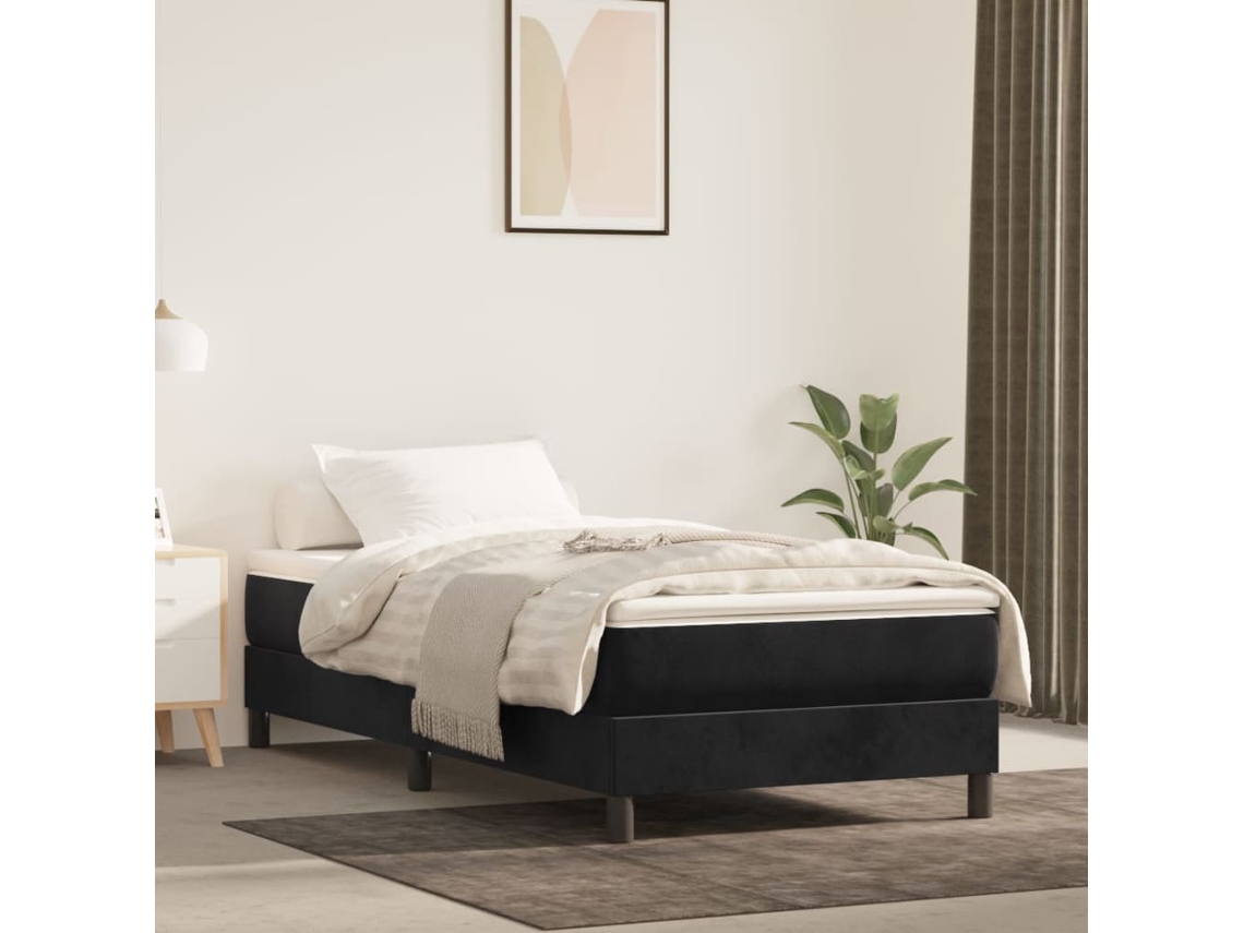 Cama Box Spring Con Colchón Terciopelo Negro 100x200 Cm