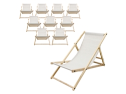 10x Sillas De Playa Ecd Germany Beige Madera De Pino Tejido Impermeable Carga Hasta 120kg