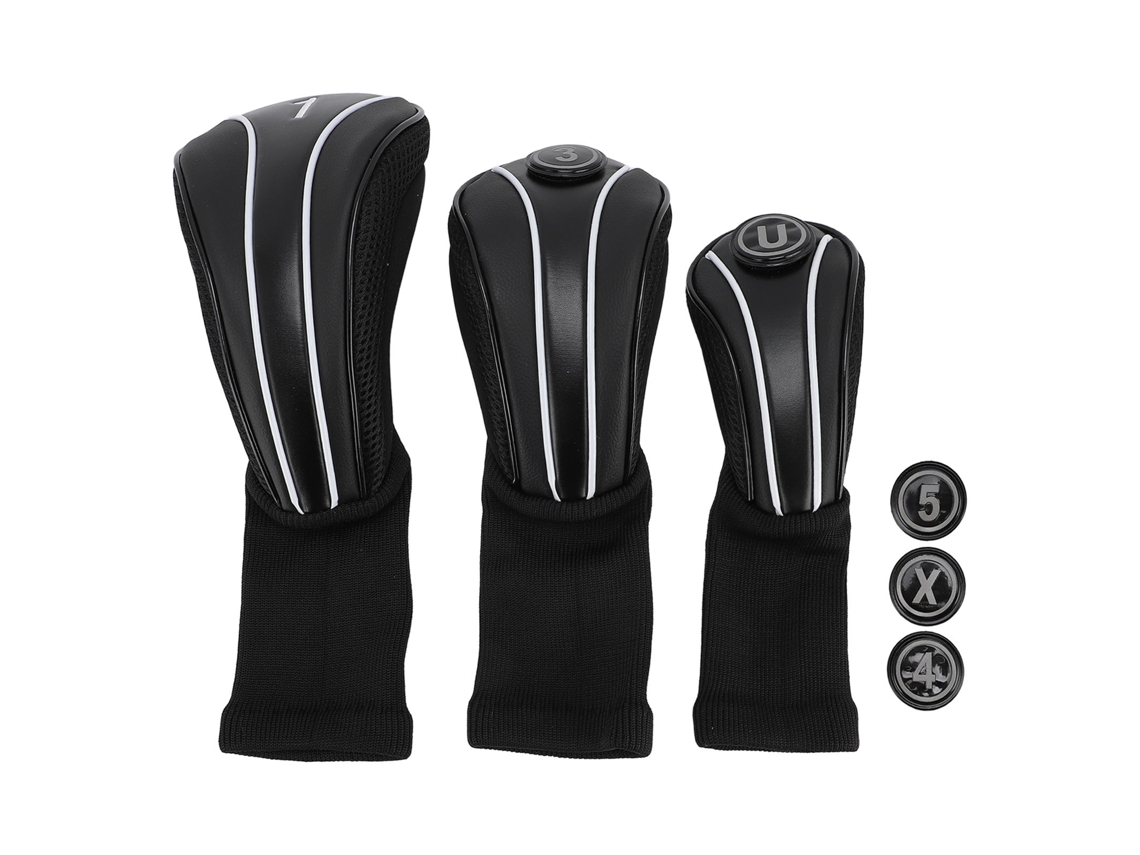 2026-3pcs Funda Para Cabeza De Palo De Golf Con Placas Númericas Extra Cuello Largo Antideslizante Transpirable Pu Para Madera Driver Negro