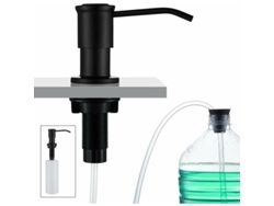 Dispensador de jabón integrado para nevera de cocina, recargable, 500 ml, con tubo de 1 m (recarga superior, negro).