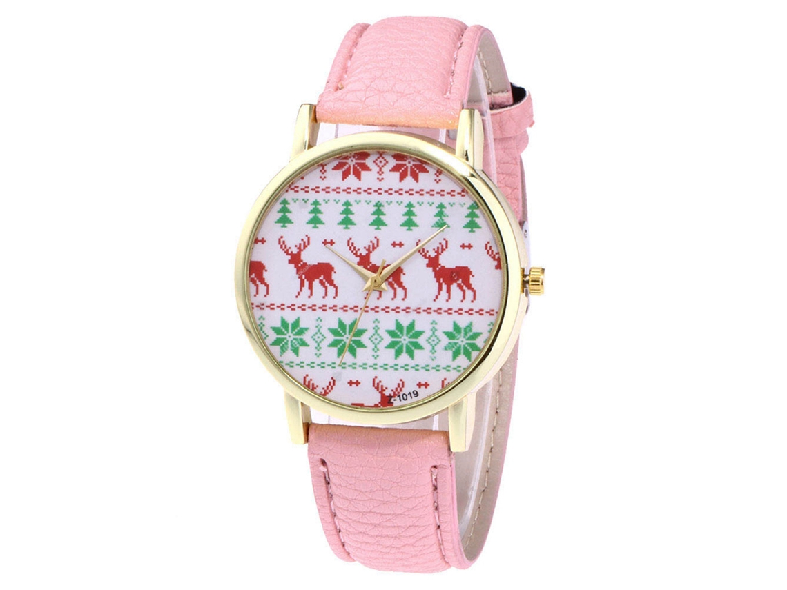 Reloj De Pulsera De Cuero Pu De Elfo Navideño Para Estudiantes Unisex Rosa Zhoulianfa
