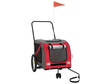 Remolque de bicicleta VIDAXL para perros hierro tela Oxford rojo gris