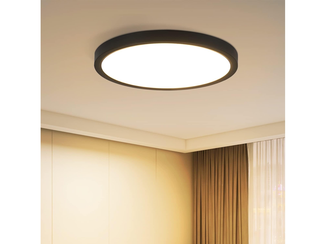 Lámpara de techo LED, negra, para cocina, baño, dormitorio, redonda, 3000 K, IP44, Ø17 cm, ZMH