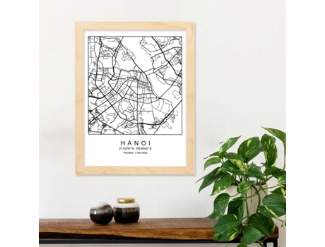 Póster NACNIC Mapa de la Ciudad Hanoi Estilo Nordico en Blanco y Negro.
