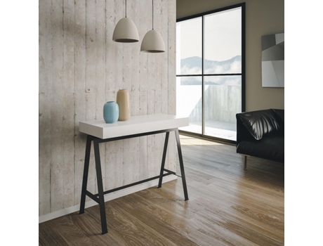 Consolas Banco Small Premium Extensible hasta 196 cm ITAMOBY (90 x 40 x 77 cm - Paneles de Melamina - Fresno Blanco)