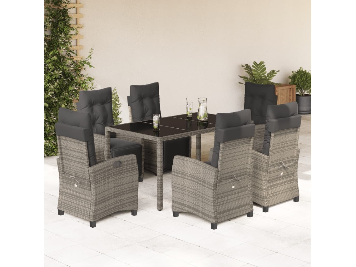 Juego de comedor de jardín de 7 piezas DKD Home Decor con cojines de mimbre gris