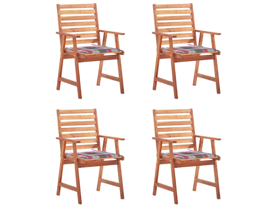 Sillas de comedor de jardín de 4 piezas DKD Home Decor con cojines de acacia maciza
